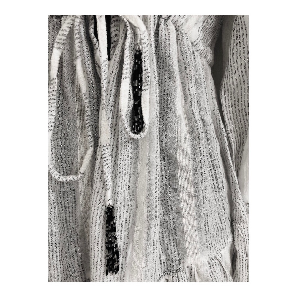 Blue Island white silver metallic low cut blouson sleeve embroidered mini dress - Picture 4 of 16